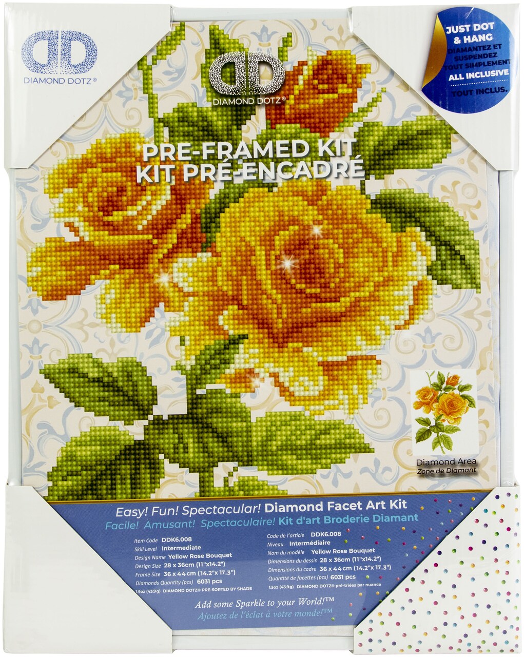 Diamond Dotz Pre-Framed Diamond Art Kit 14"X11"-Yellow Rose Bouquet